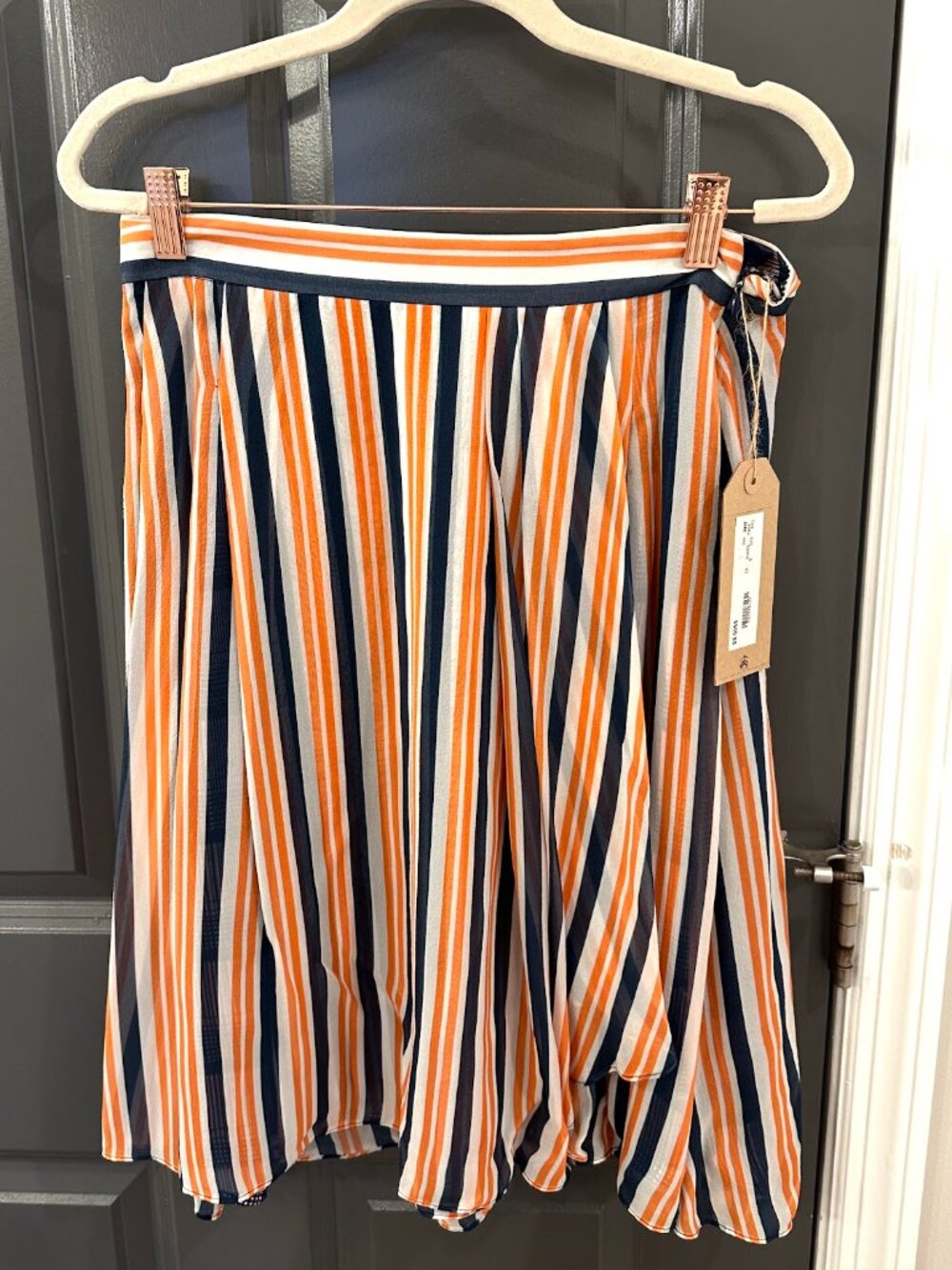 NWT Brooks Brothers Black Fleece Skirt 100% Silk Size BB3 Medium M Orange Navy